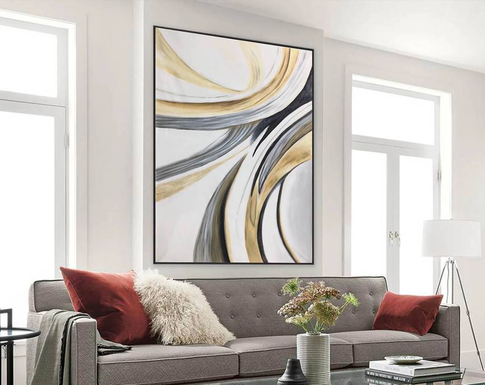 Leaf Gray Contemporary Abstract Canvas Artwork MYB3M wall art